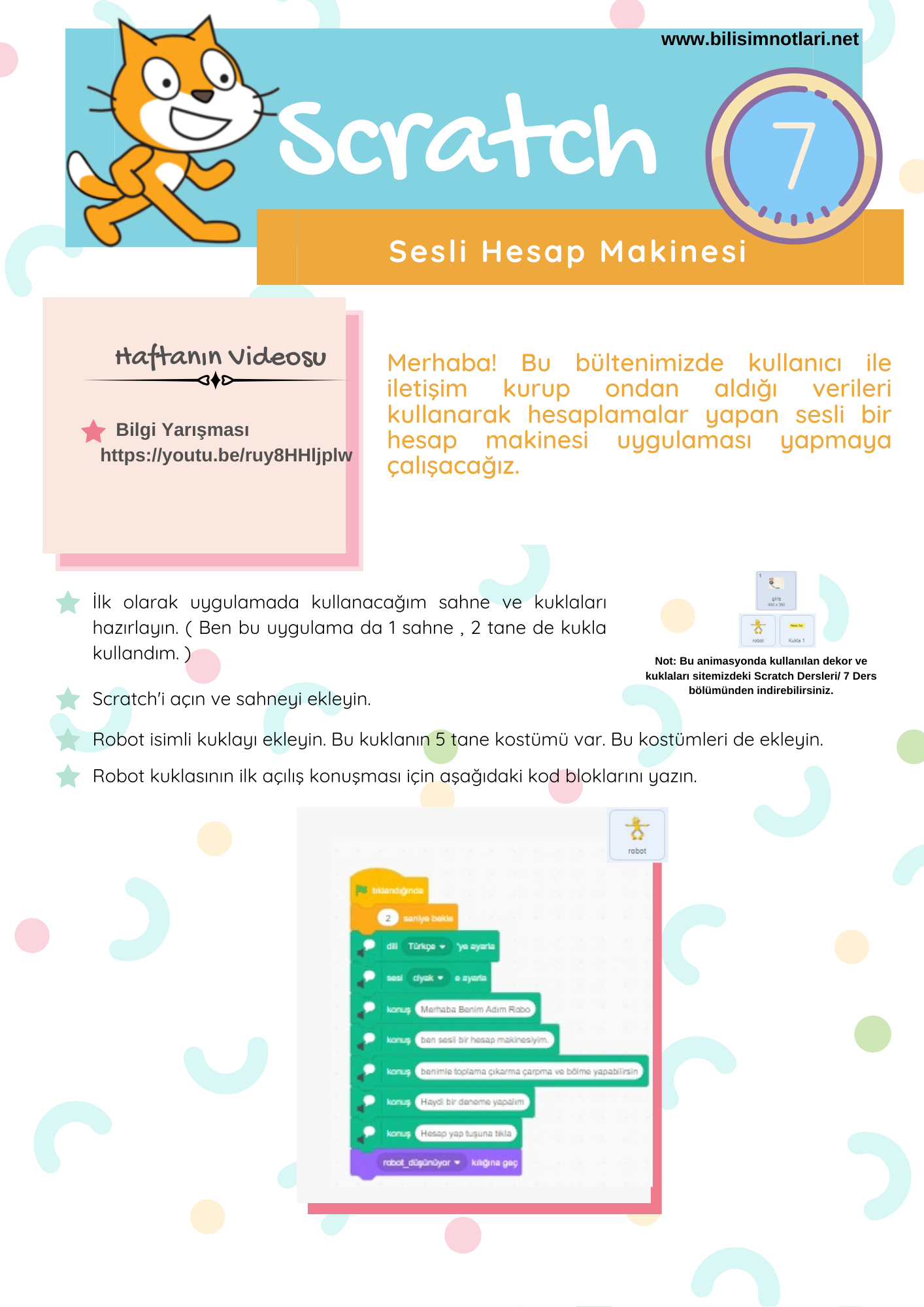 Scratch İle Kodlama 7.Ders Sesli Hesap Makinesi BİLİŞİM NOTLARI